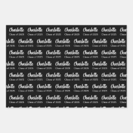 Klasse des Musters für Schwarz-weiße Graduate Name Geschenkpapier Set