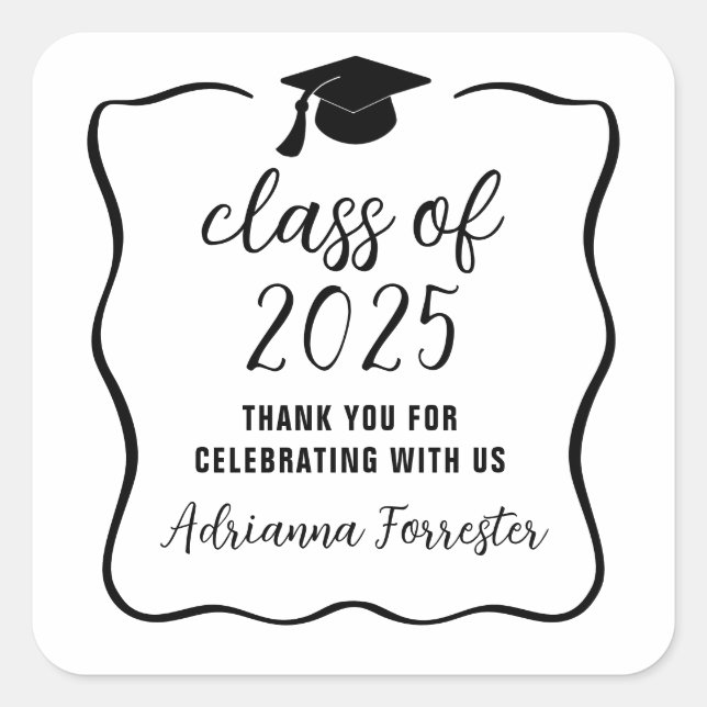 Klasse des Niedlichen Graduate Hat für 2025 Script Quadratischer Aufkleber (Vorderseite)