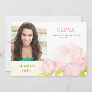 Klasse des Pink Peony Girl Foto Abschlusses 2013 Einladung