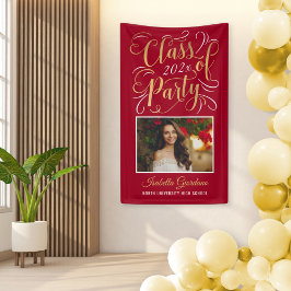 Klasse des Red Gold Graduation Party Fotos 2025 Banner