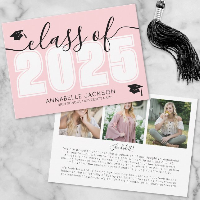 Klasse des rosa Abschlusses 2025 Ankündigung (Class Of 2025 Pink Graduation Announcement)