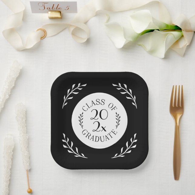 Klasse des Schwarz-weißen botanischen Graduate Chi Pappteller (Hochzeit)