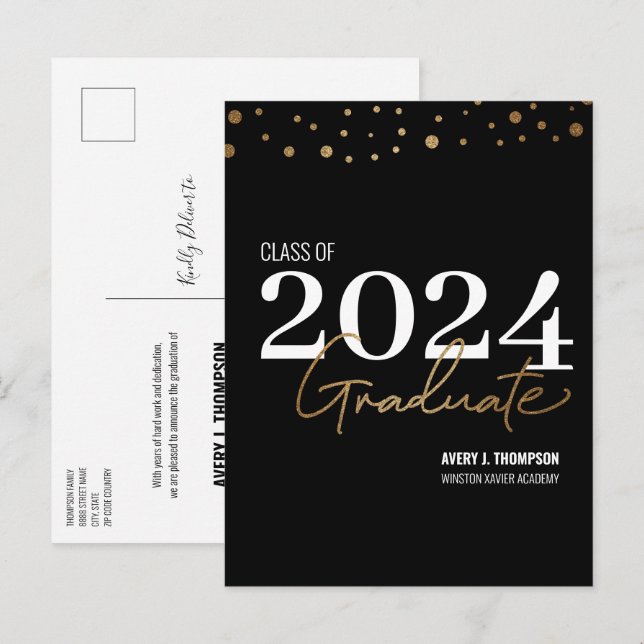 Klasse des Schwarzen Abschlusses 2024 Ankündigungspostkarte (Vorne/Hinten)