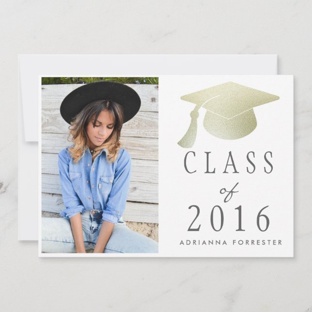 Klasse des Silver Foil Abschluss Hat Foto 2016 Einladung (Vorderseite)