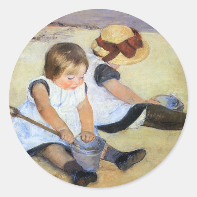 Klasse: Kinder am Strand spielen Runder Aufkleber (Vorderseite)