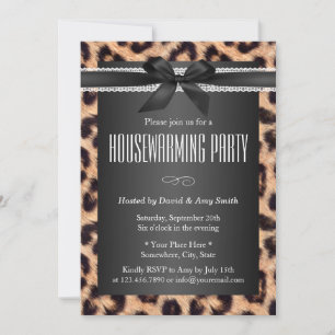 Klasse Leopard Print Black Ribbon Housewarming Einladung