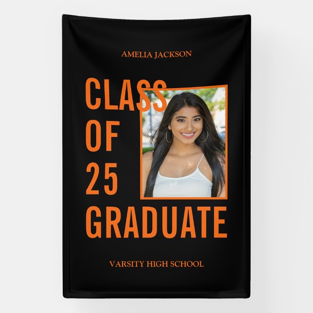 Klasse mit 25 Graduate Black & Orange Foto Banner (Von Creator hochgeladen)