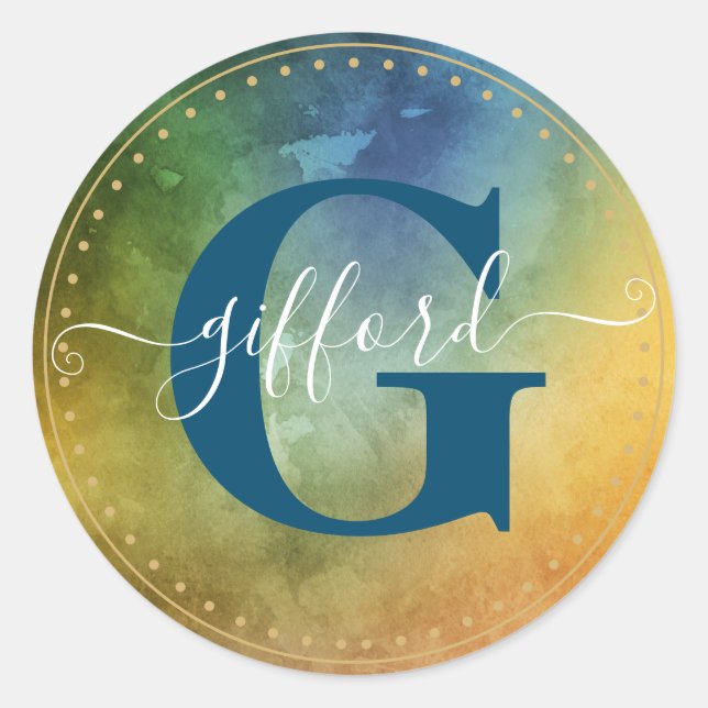 Klasse mit anfänglichem Skriptnamen | Rainbow Colo Runder Aufkleber (Vorderseite)