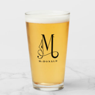 Klasse Monogramm Anfangsbuchstaben M mit Nachname Glas