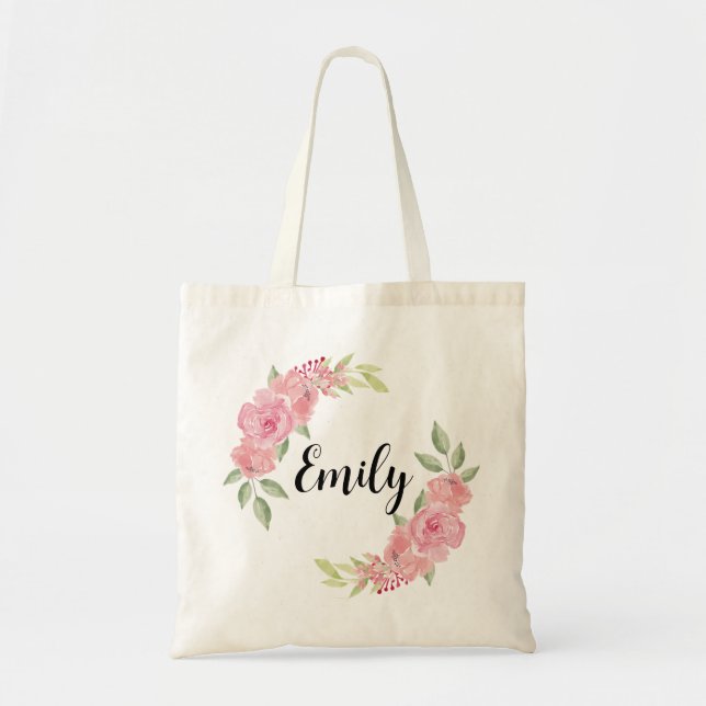 Klasse Rose Floral Bridesmaid Monogramm Name Tragetasche (Vorne)