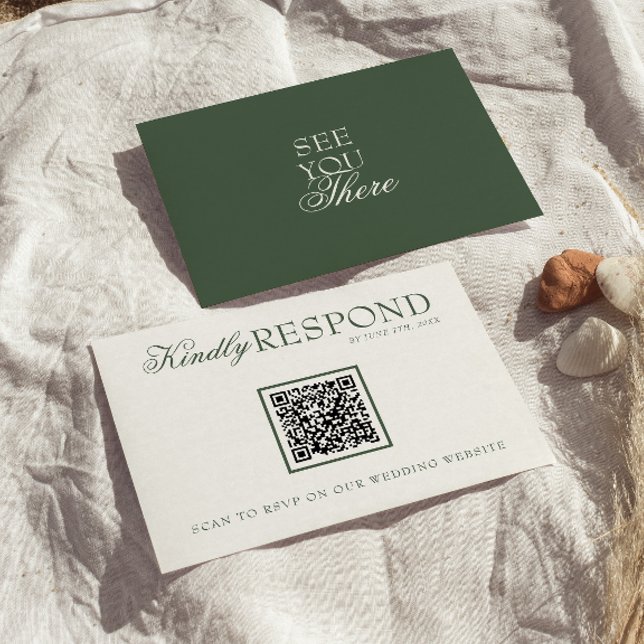 Klasse Smaragdgrün Boho QR Fancy Code Hochzeit RSVP Karte (Von Creator hochgeladen)