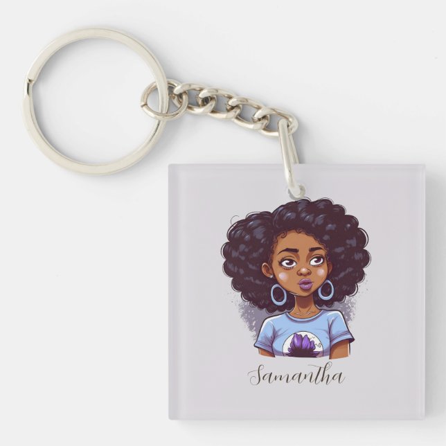 Klasse und Elegant Afro Frau Schlüsselanhänger (Vorderseite)