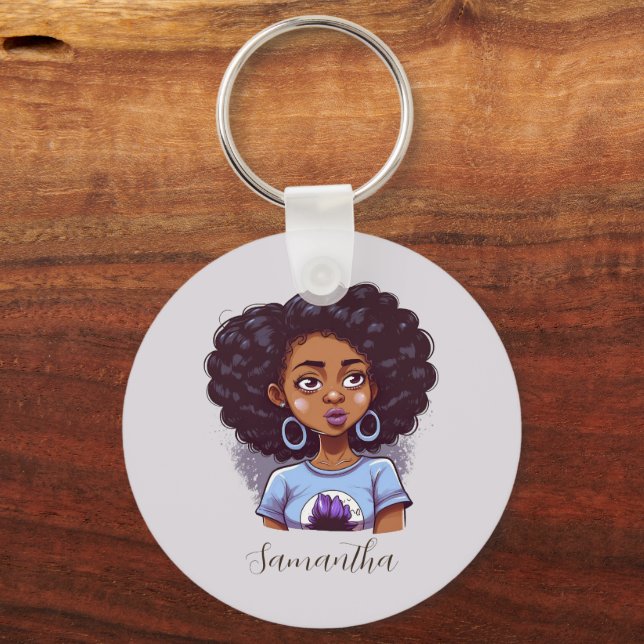Klasse und Elegant Afro Frau Schlüsselanhänger (Vorderseite)