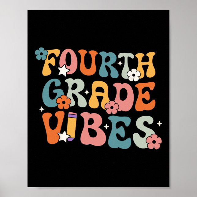 Klasse Vibes zurück zur Schule Retro 4. Klasse Leh Poster (Vorne)