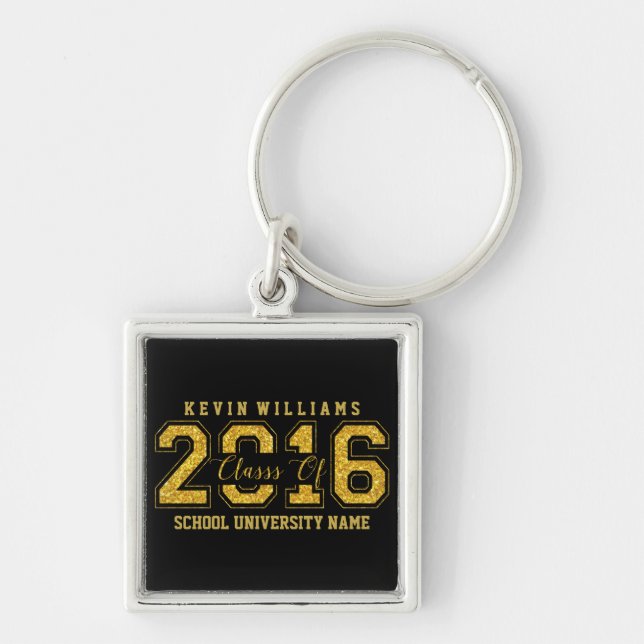 Klasse von 2016 Text-Gold-Glitzer auf Schwarz Schlüsselanhänger (Vorne)