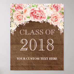 Klasse von 2018 Grad Pink Aquarell Blumenholz Poster