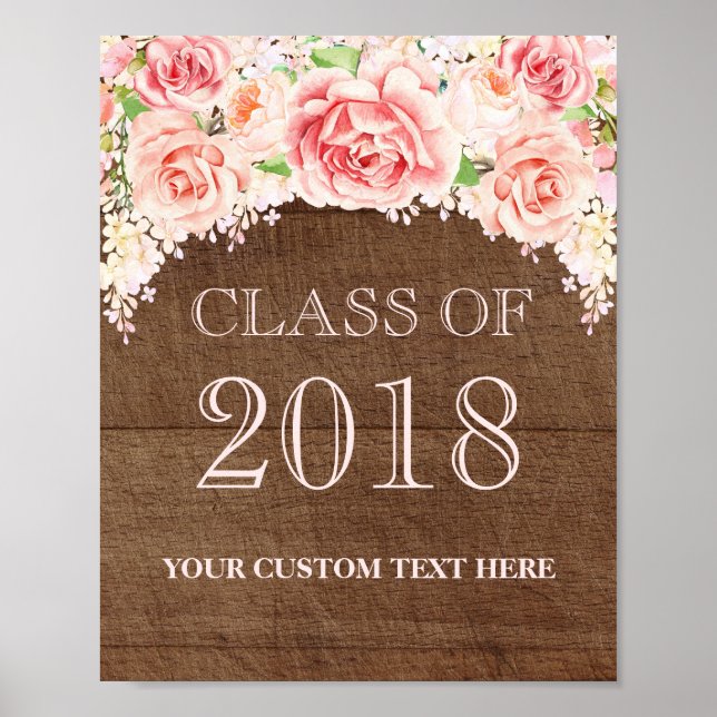 Klasse von 2018 Grad Pink Aquarell Blumenholz Poster (Vorne)