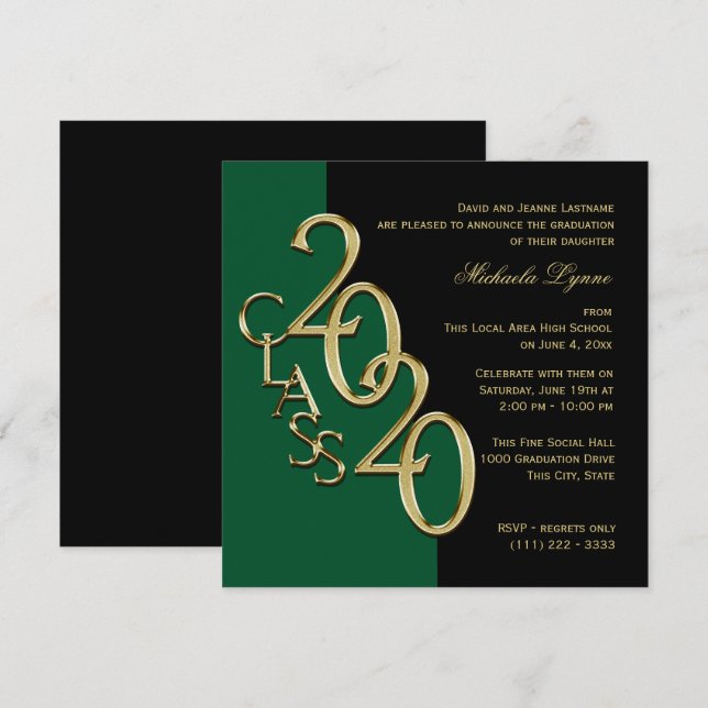 Klasse von 2020 Grad Green und Gold Einladung (Vorne/Hinten)