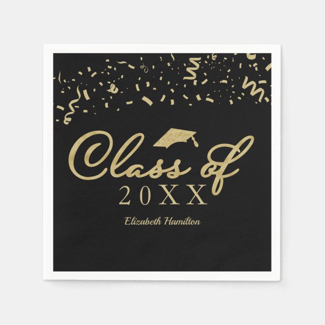 Klasse von 2021 Gold Script Graduation Party Black Serviette (Vorderseite)