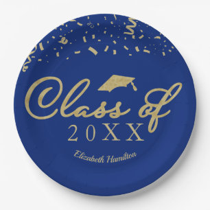 Klasse von 2021 Gold Script Graduation Party Blue Pappteller