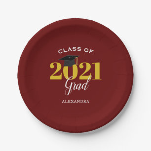 Klasse von 2021 Grad Simple Maroon and Gold Pappteller
