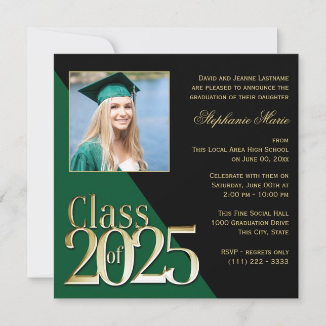 Klasse von 2023 Grad Green mit Foto Einladung (Vorderseite)