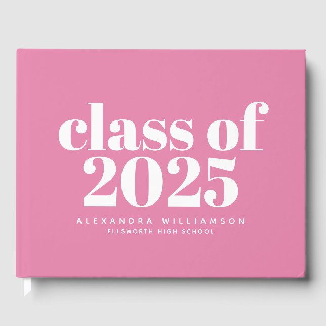 Klasse von 2023 Niedlich Moderne rosa Personalisie Gästebuch (Vorderseite)
