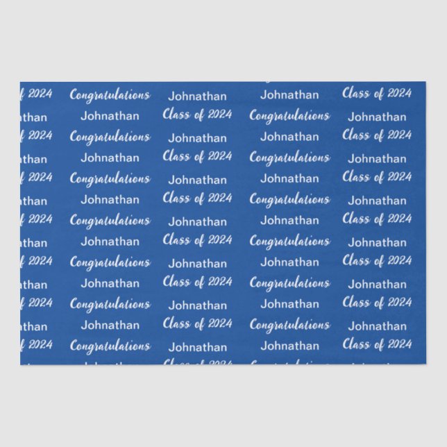 Klasse von 2024 Blue White Gratulationen Grad Name Seidenpapier (Vorderseite)