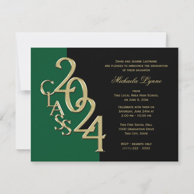 Klasse von 2024 Grad Gold mit Farboption Invitati Einladung (Vorderseite)