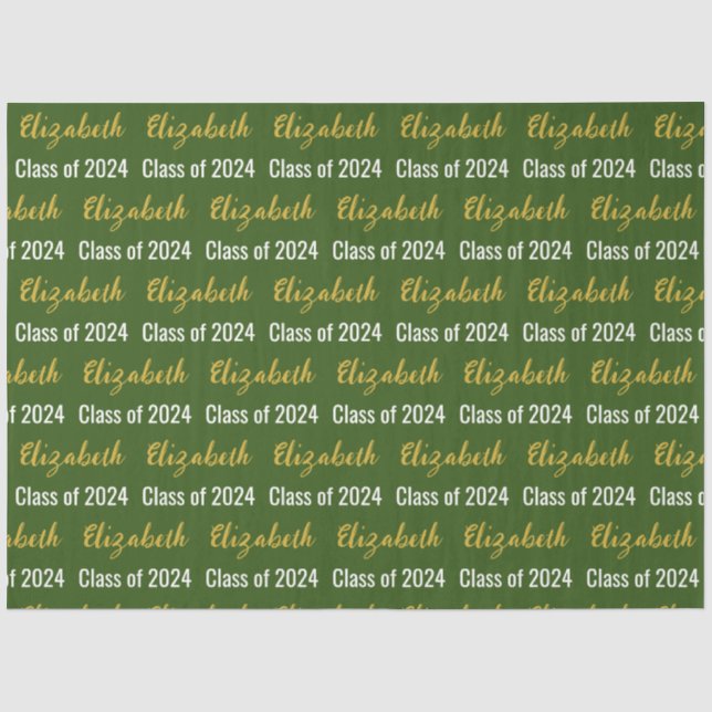 Klasse von 2024 Graduate's Name Green White Gold Seidenpapier (Vorderseite)