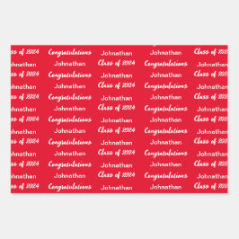 Klasse von 2024 Hellroter Glückwunsch Grad Name Geschenkpapier Set