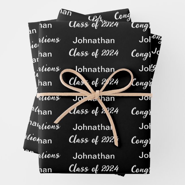 Klasse von 2024 Schwarzer Glückwunsch Grad Name Geschenkpapier Set (Beispiel)