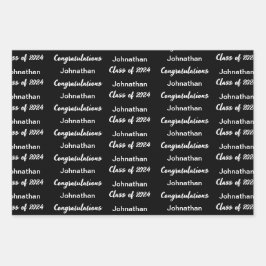 Klasse von 2024 Schwarzer Glückwunsch Grad Name Geschenkpapier Set