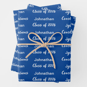 Klasse von 2025 Blue White Gratulationen Grad Name Geschenkpapier Set
