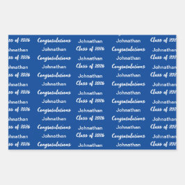 Klasse von 2025 Blue White Gratulationen Grad Name Geschenkpapier Set
