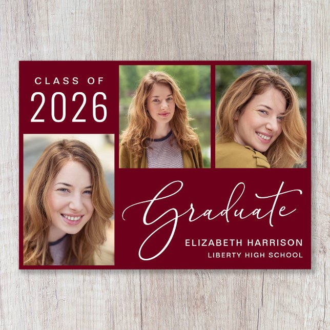 Klasse von 2025 Foto Script Burgundy Abschluss Ankündigung (Share the pride and excitement of your grad's achievement with friends and family near and far)