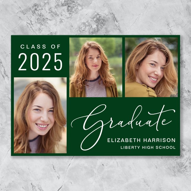 Klasse von 2025 Foto Script Green Abschluss Ankündigung (Cherish the milestone: share your graduate's achievement with a custom photo graduation announcement)