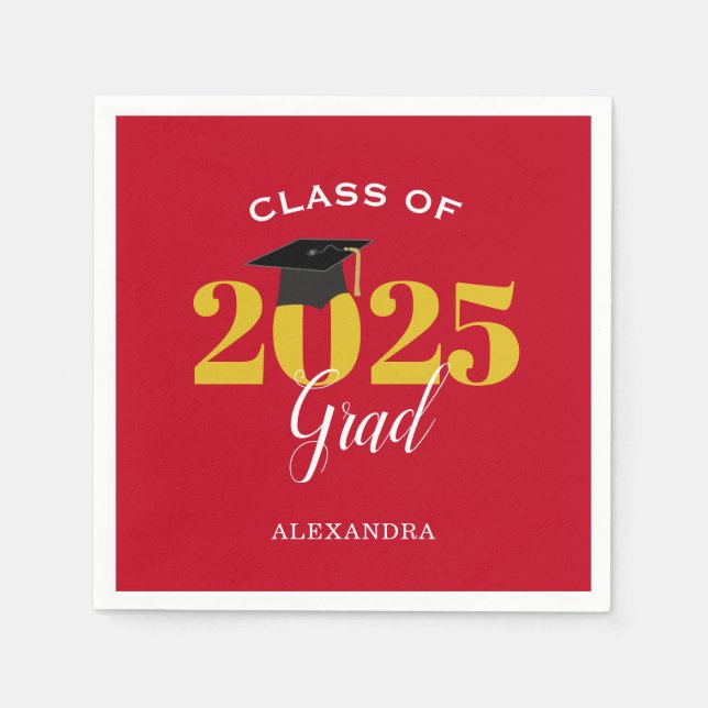 Klasse von 2025 Grad Einfaches Rot und Gold Serviette (Vorderseite)