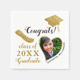 Klasse von 2025 Grad Foto White and Gold Abschluss Serviette