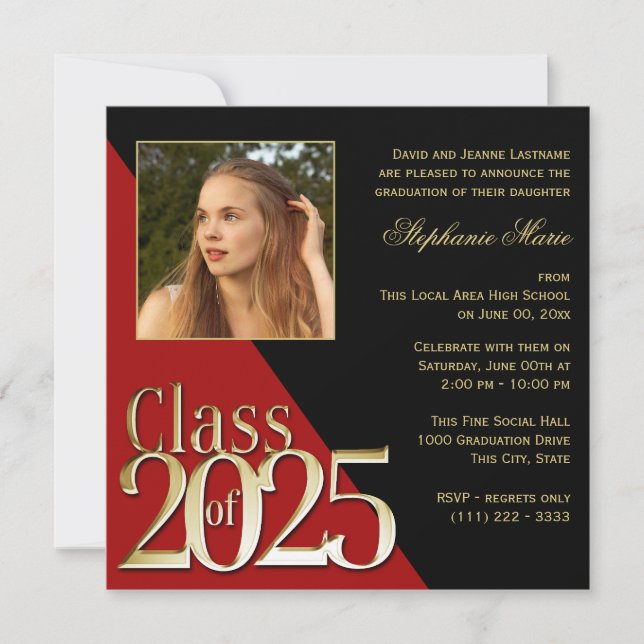 Klasse von 2025 Grad Grad Rot mit Foto Einladung (Vorderseite)