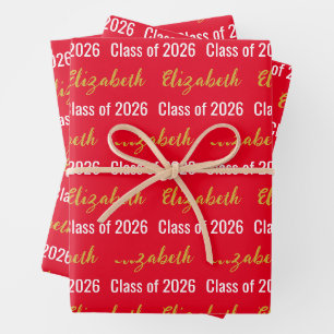 Klasse von 2025 Grad Red Schwarz-weiß Gold Geschenkpapier Set