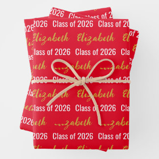 Klasse von 2025 Grad Red Schwarz-weiß Gold Geschenkpapier Set