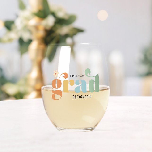 Klasse von 2025 Grad Retro Daisy Weinglas Ohne Stiel (Insitu (Hochzeit))