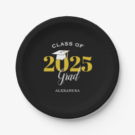 Klasse von 2025 Grad Simple Black and Gold Pappteller