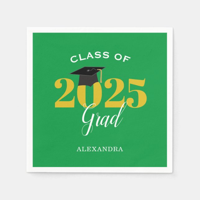 Klasse von 2025 Grad Simple Green und Gold Serviette (Vorderseite)