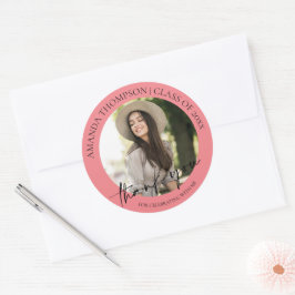 Klasse von 2025 Rosa Foto Abschluss Vielen Dank Runder Aufkleber
