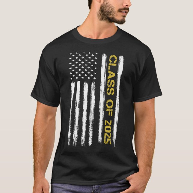 Klasse von 2025 Senior Patriotic American Flag Gra T-Shirt (Vorderseite)