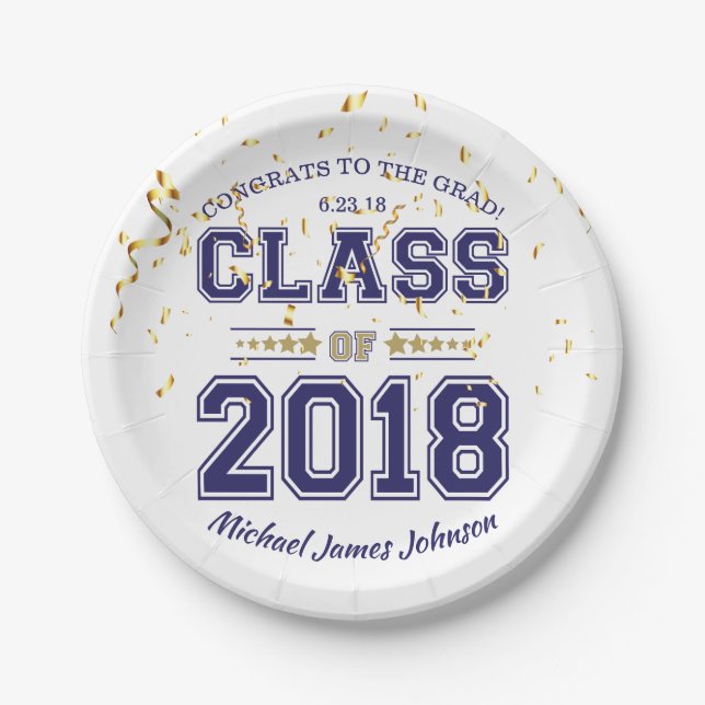 Klasse von Grad Party Blue und Gold 2018 Pappteller (Vorderseite)