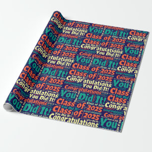 Klasse von Word Art Blue Green Orange 2025 Geschenkpapier