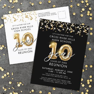 Klasse Wiedersehen 10 Jahre Black Gold Ballons lad Postkarte